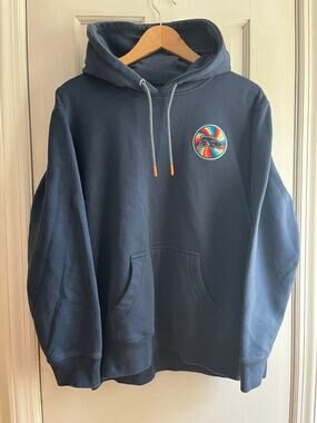 Wears Woody Navy Blue Graphic Boxy Hoodie Sweatshirt Large | Vintage Americana